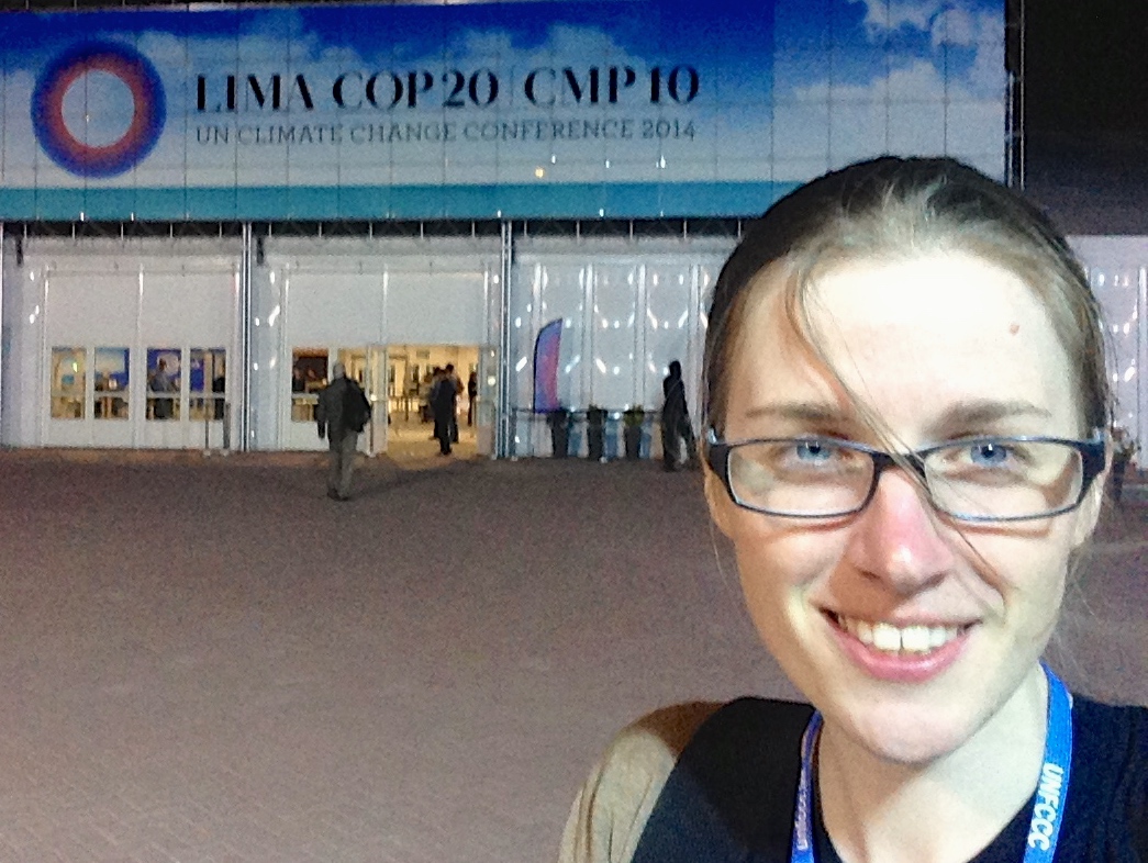 Ellie Johnston, in front of the conference center in Lima.