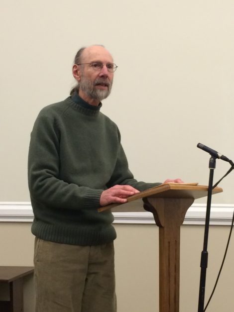 Gary Stoller, of 350 MA, introducing a divestment initiative to the Great Barrington Selectboad. Photo; Heather Bellow