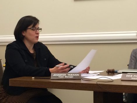 Great Barrington Town Manager Jennifer Tabakin reading at the letter to be sent to the state requesting $2.4 million in aid to upgrade the Bridge Street bridge.