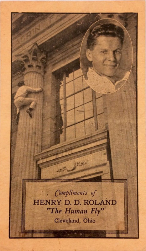 Dare Devil Roland showed some of the technique on this publicity card that would have attracted a crowd to witness him scamper up the wall of the Berkshire Block in Great Barrington in 1925.