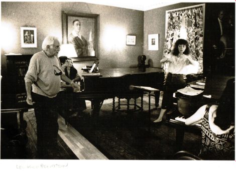 Leonard Bernstein giving a conducting lesson to Jeannette Sorrell.