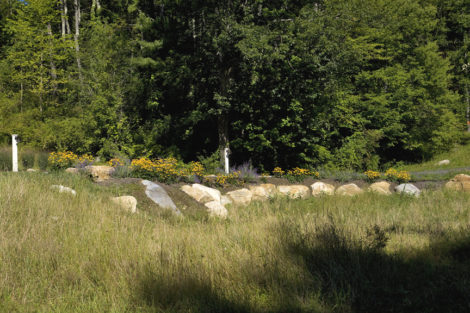 Finished boulder wall and perennial masses along driveway. Photo: Craig Okerstrom-Lang