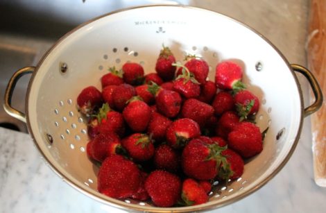 Freshly picked strawberries for making a pie -- or ice cream.