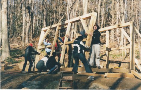 Berkshire School students in Sheffield, under the direction of teacher Hilary Russell, constructed a replica of Henry David Thoreau’s one-room Walden Pond house in 2003. Photo: Bernard Drew