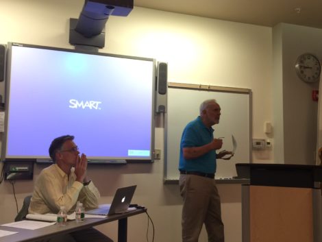 Anthony Dapalito gestures during his remarks while Michael Wise listens. Photo: Heather Bellow