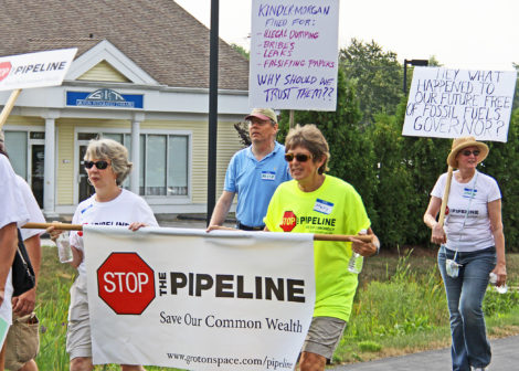 Protestors against the proposed Kinder Morgan Northeast Direct natural gas pipeline marched the entire route of the pipeline across Massachusetts, from Richmond to Dracut. Above, the activists have reached Groton.