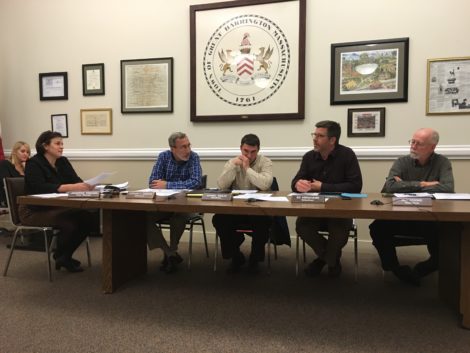 The Selectboard meeting Monday, November 9: from left, Town Manager Jennifer Tabakin, Stephen Bannon, Dan Bailly, Ed Abrahams and Bill Cooke.