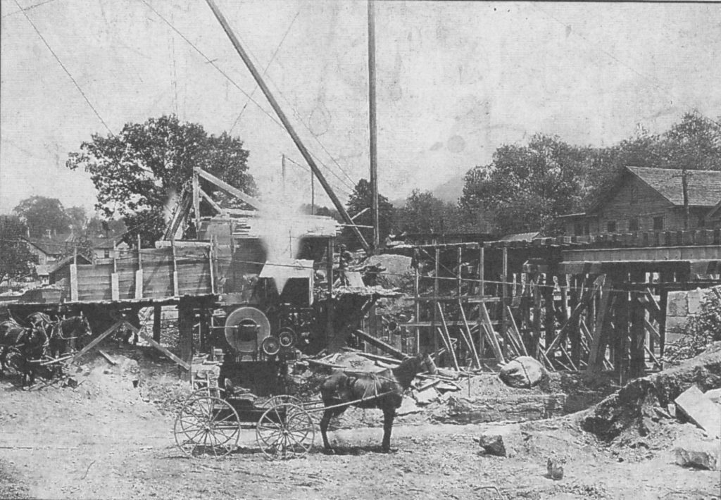 Two photos show the Pleasant Street underpass under construction in Housatonic in 1902. (Courtesy Ramsdell Library)