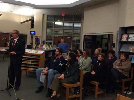 State Rep. William 'Smitty' Pignatelli trying to convince the School Committee to adopt a memorandum of understanding that would resolve the crisis of incorrect town assessments.