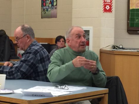 School Committee member Vito Valentini of Sheffield responding to state Rep. William 'Smitty' Pignatelli. Photo: Heather Bellow