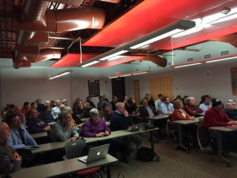 At the town Fire Station the presentation of plans for Bridge Street drew a crowd.