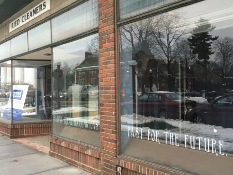 Reid Cleaner storefront windows were once used to display images from Great Barrington's history during the town's 250th celebration. The title in the window reads: 'Saving Great Barrington's Past for the Future.'