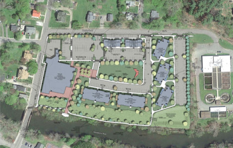 Site plans for the 100 Bridge Street development that borders the Housatonic River and Bridge Street.