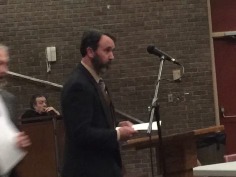 Attorney Jeremia Pollard, representing Citizens Upholding Bylaws, addressing the Selectboad.