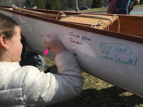 Each of the 17 students signed the canoe. Photo: David Scribner