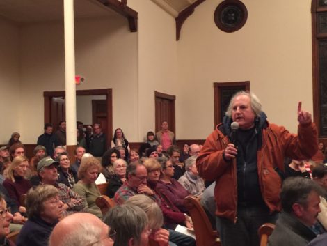 Filmmaker and writer Mickey Friedman addressing the Stop the Dumps forum. Photo: Heather Bellow