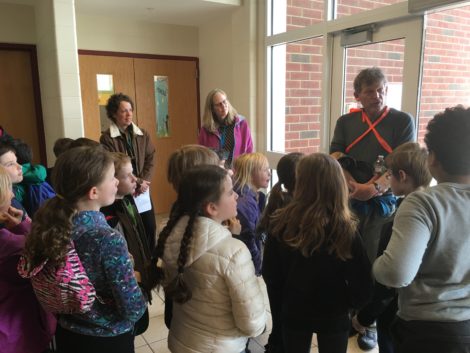 Alsop explains the Canoe for Clean Water expedition to Shannon Guerrero's third grade class at Muddy Brook Elementary School.