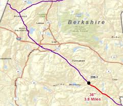 A map of the TGP extension (in red), through Otis State Forest and into Connecticut.