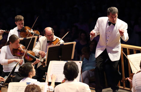 jacques Lacombe conducting the Boston Symphony Orchestra in Prokofiev's Symphony No. 5, during the opening of the BSO's summer Tanglewood residency. Photo: Hilary Scott