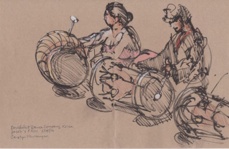 Drummers in 'Balance and Imbalance.' Illustration by Carolyn Newberger