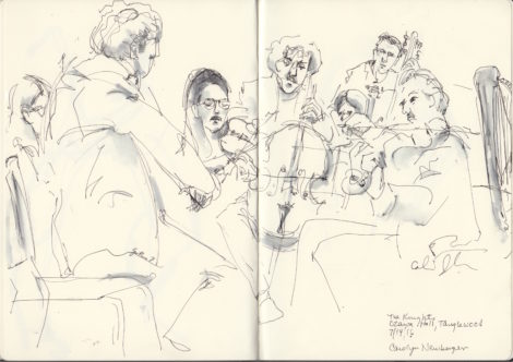 The Knights play Schubert, with Guillaume Pirard on first violin. Illustration: Carolyn Newberger