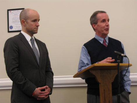 State Sen. Benjamin Downing, left, and Rep. William 'Smitty' Pignatelli supported Mt. Washington's bid for MBI funding.