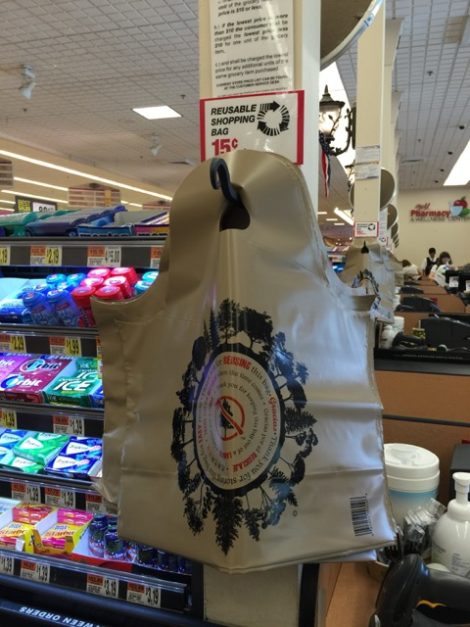 Big Y has begun offering these thicker plastic bags in the hopes that people will reuse them, amid concerns in town that the bags are a sidestep to the town’s plastic bag ban. Photo: Heather Bellow.