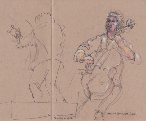 Cellist Martha Babcock. Illustration by Carolyn Newberger