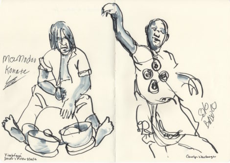 Mamadou Konate, drummer, and Souleymane Badolo, dancer. Illustration: Carolyn Newberger