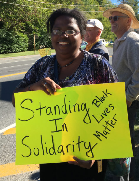 Multicultural BRIDGE Director Gwendolyn VanSant at protest in Great Barrington on Sunday (Sept. 25). Photo: David Scribner