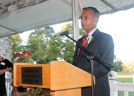 Vijay Mahida thanks the audience for his designation as Business Person of the Year from the Southern Berkshire Chamber of Commerce. Photo: Lee Rogers