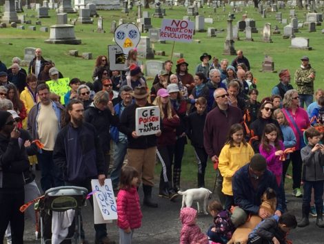 In May, protestors against GE's proposed PCB landfill along the shore of Rising Pond gathered in Housatonic for a march to the banks of the river. Photo: Heather Bellow