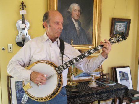 Paul Kleinwald at home, playing his 5-string banjo. Photo: Beth Carlson