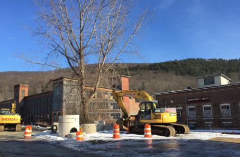 The town's grant funded infrastructure work to a large storm water main continues at the site of Nick Kelley's Monument Mills complex. Photo: Heather Bellow