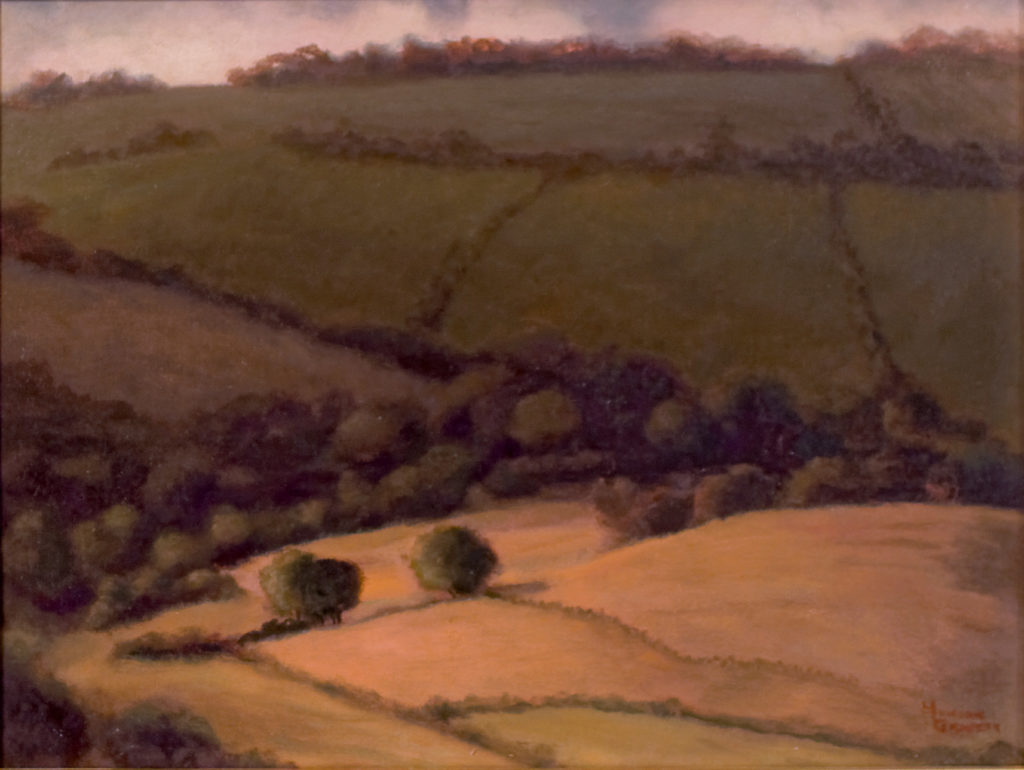 “Taghkanic Hills” by Patricia Munson Gravett, oil painting on panel, 9” x 12”