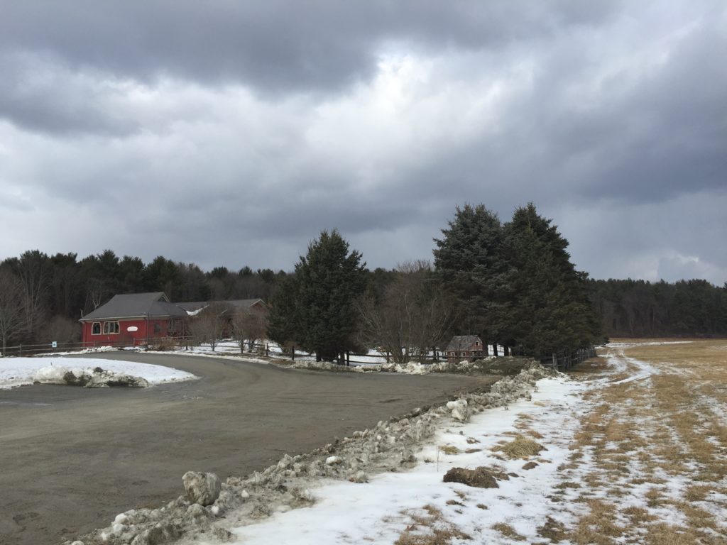 The early childhood building of the Great Barrington Rudolf Steiner School, left, rear. The access road to the solar array would run along the right side of the playground fence. Photo: Heather Bellow