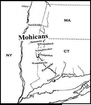 The Mohican territory in the Hudson and Housatonic River valleys.