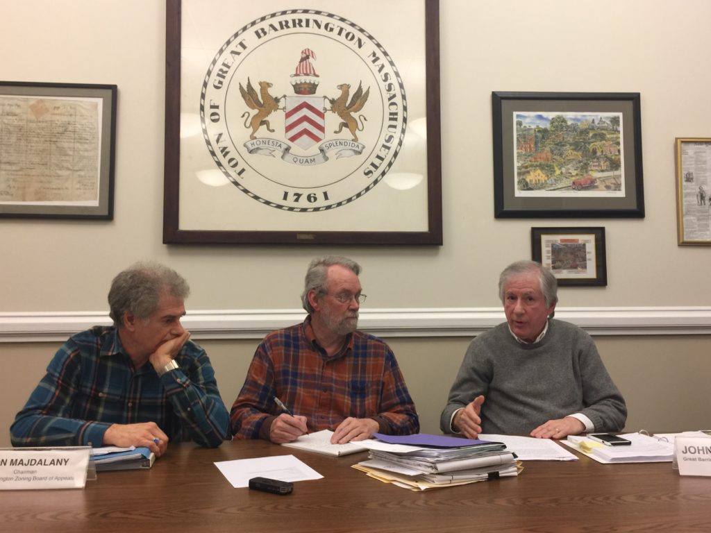 ZBA chair Ron Majdalany and secretary Bernard Drew listen as member John Katz uses his legal reasoning skills. Photo Heather Bellow