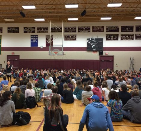 Marianne Young addressing a school assembly last year. Photo: Heather Bellow