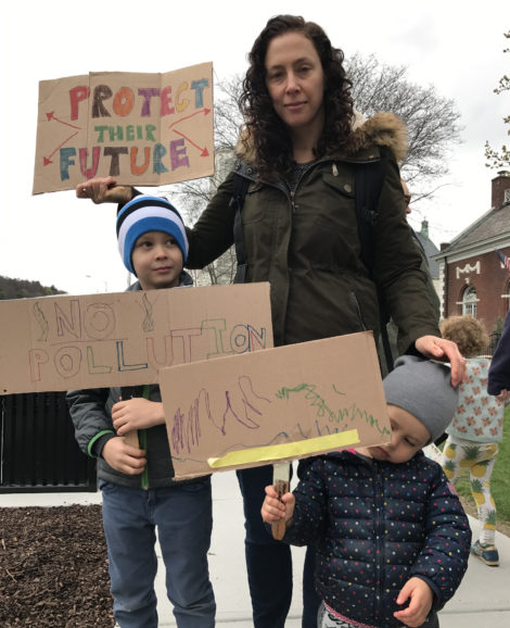 A family of activists from Egremont: Naomi Mersky, with Jonah, 6, and Arlie, 2. 'My kids are young activists,' she said. 'My kids went on the Women's March, too.' Photo: Marcie Setlow