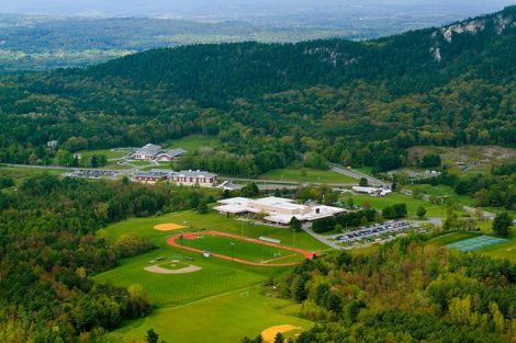An aerial view of the schools comprising the Berkshire Hills Regional School District: Monument Mountain Regional High School, Muddy Brook Regional Elementary School, and Monument Valley Regional Middle School.