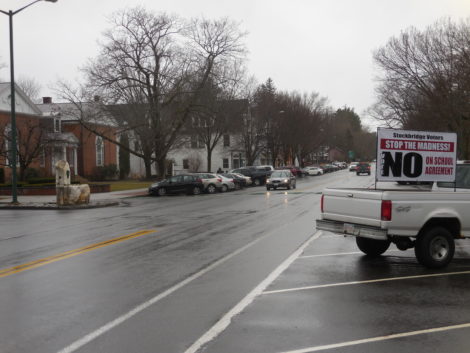 Wilson Wright's message is visible up and down Stockbridge Main Street. Photo: Terry Cowgill