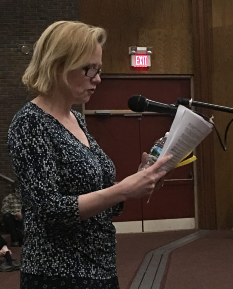 Housatonic resident Anne O'Dwyer reading a statement in support of the Trust Policy. Photo: David Scribner