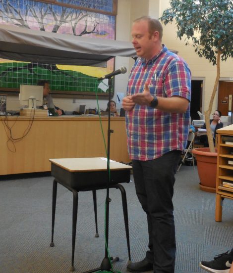Parent Tim Schroepfer asks the School Committee not to make any more cuts to its budget. Photo: Terry Cowgill