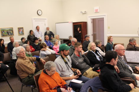 Seats in theSelectboard's meeting room in ttown Hall were filled with those waiting to speak and to witness the proceedings. Photo: Terry Cowgill