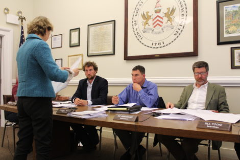 Airport attorney Lori Robbins presents materials to the Selectboard. Photo: Terry Cowgill