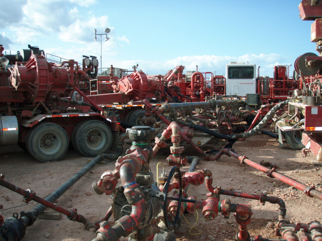 A Halliburton fracturing operation in the Bakken Formation, N.D. Image courtesy Wikipedia