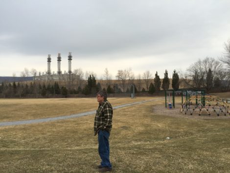 Housatonic River Initiative founder and executive director Tim Gray on the Allendale School playground in Pittsfield. Behind him is Hill 78, where the Consent Decree allowed GE to sequester PCB contaminated material dredged from the Housatonic River and environs of the GE manufacturing complex. Photo: David Scribner