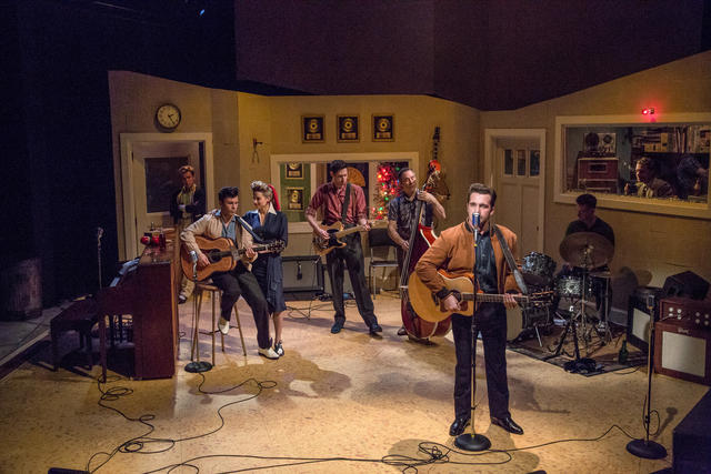 Left to right: Gabriel Aronson, Brycen Katolinsky, Christy Coco, Colin Summers, Nathan Yates Douglass and Bill Sheets in 'Million Dollar Quartet.' Photo: Emma Rothenberg-Ware