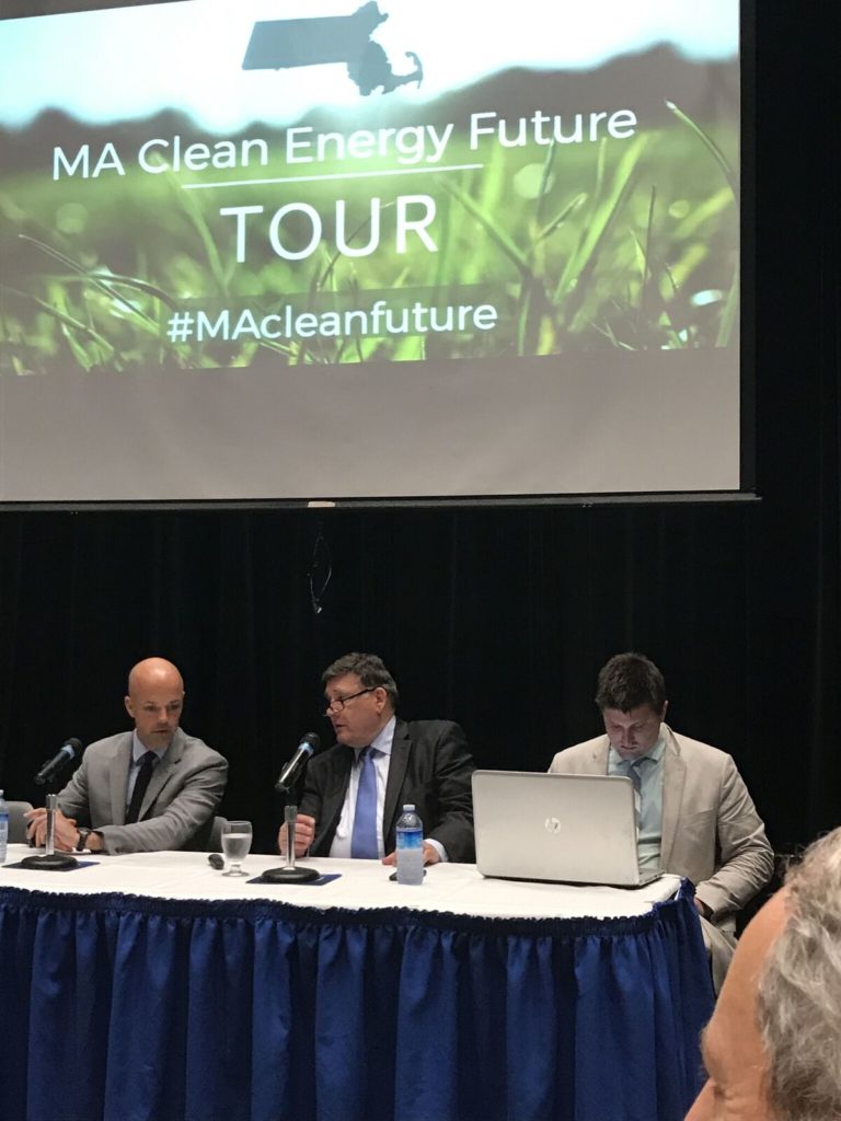 Panelists, from left: Sen. Adam Hinds, Sen. Marc Pacheco and legal aid Kyle Murray. Photo: Victor Feldman